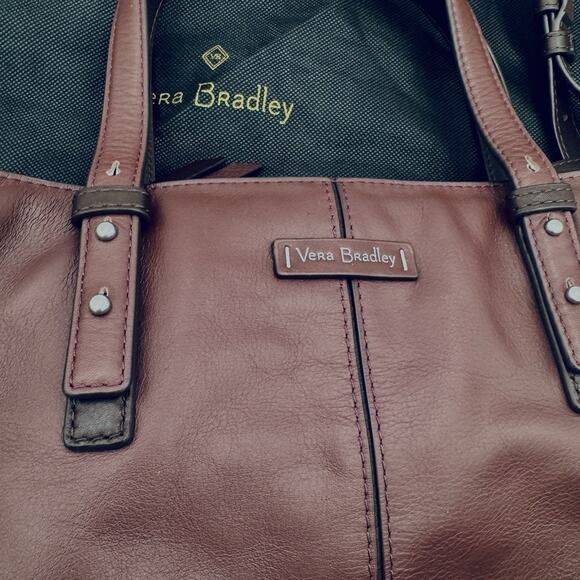 VERA BRADLEY GALLATIN Retired Leather Tote Handbag Dust Cover Burgundy Classic - Picture 2 of 4